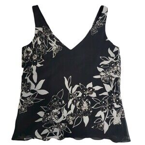 Alex Evenings Floral Sleeveless Blouse Dressy Tank with Sequin- Medium Petite MP